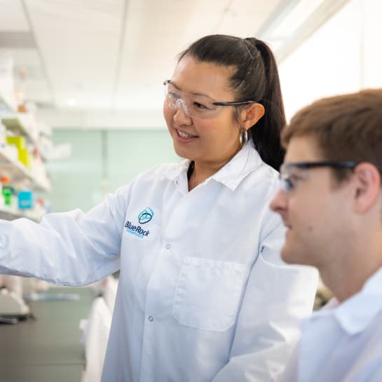 Two BlueRock Therapeutics scientists working in a lab