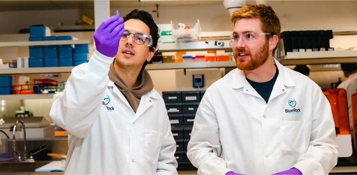 Two BlueRock Therapeutic scientists working in a lab